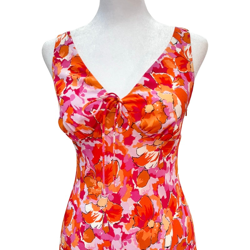 Vintage Orange Floral Midi Dress