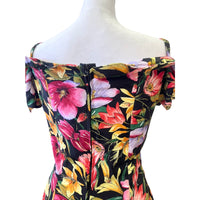 Vintage Black Off Shoulder Floral Mini Dress