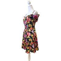 Vintage Black Off Shoulder Floral Mini Dress