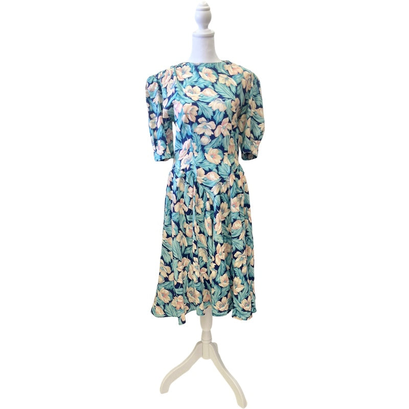 Vintage Blue Floral Midi Dress