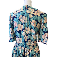 Vintage Blue Floral Midi Dress