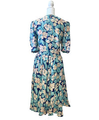 Vintage Blue Floral Midi Dress