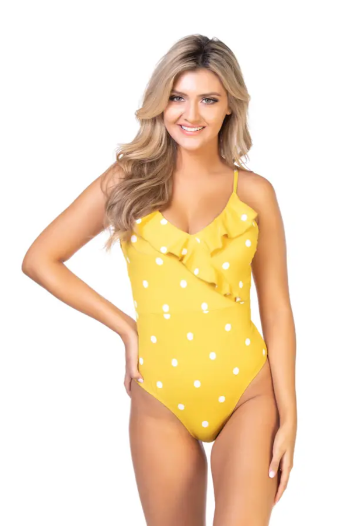 YELLOW Polka Dot Ruffle One Piece