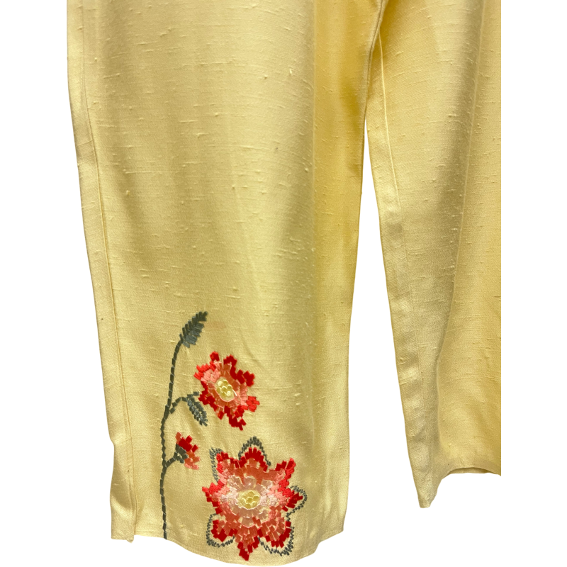 Vintage Yellow Embroidered Capri Pant