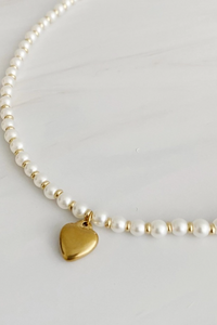 Pearl and Gold Bauble Heart Necklace