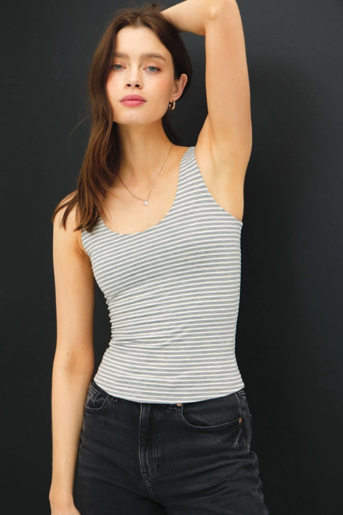 Striped Basic Scoop Neck Tank