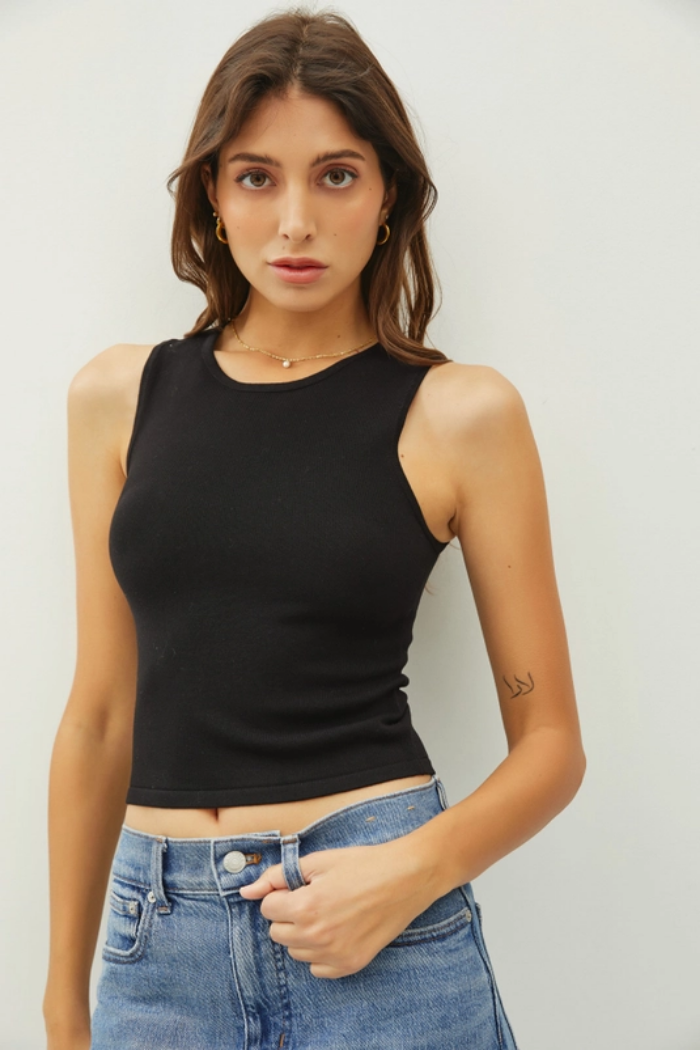 Round Neck Sleeveless Crop Tank