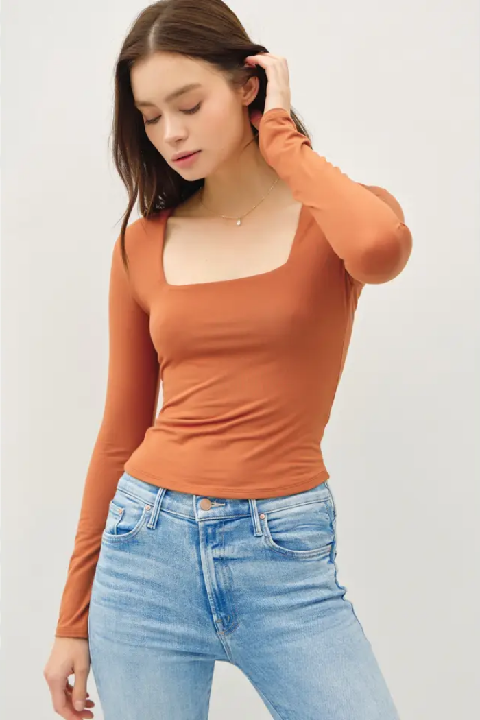 Square Neck Long Sleeve Top