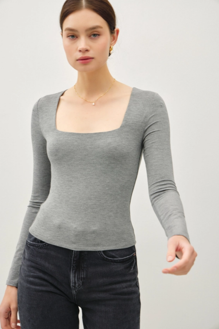 Square Neck Long Sleeve Top