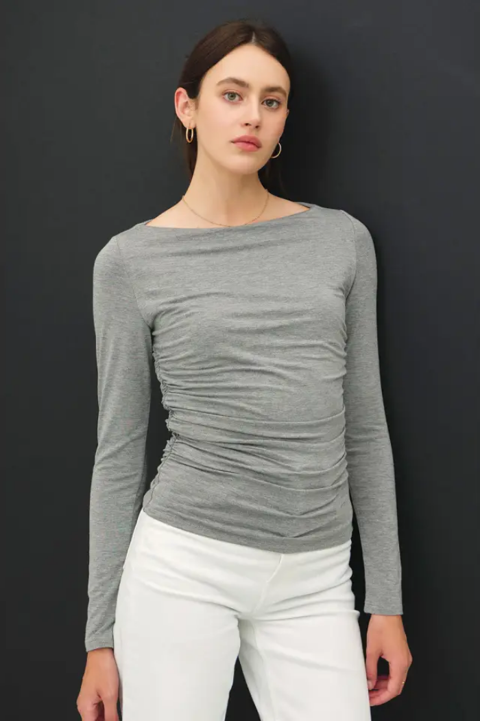 Boat Neck Long Sleeve Knit Top