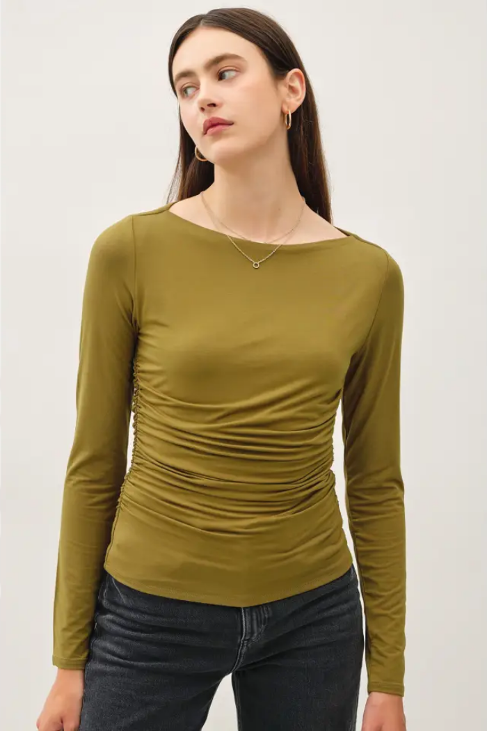 Boat Neck Long Sleeve Knit Top