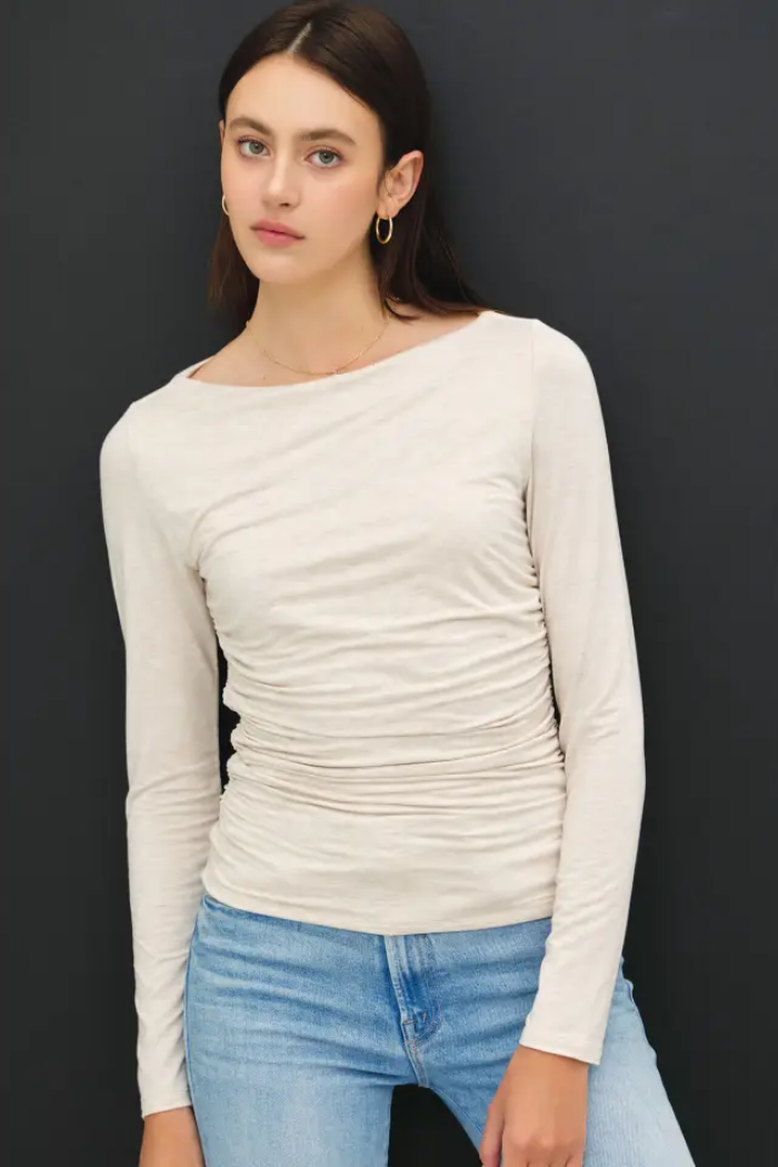 Boat Neck Long Sleeve Knit Top