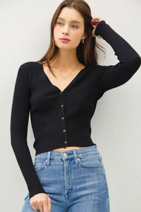 Ribbed V-Neck Slim Cardigan