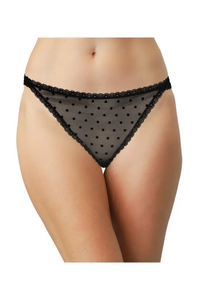 Flocked Polka Dot Mesh Thong with Lace Details