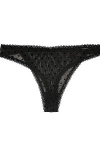 Flocked Polka Dot Mesh Thong with Lace Details