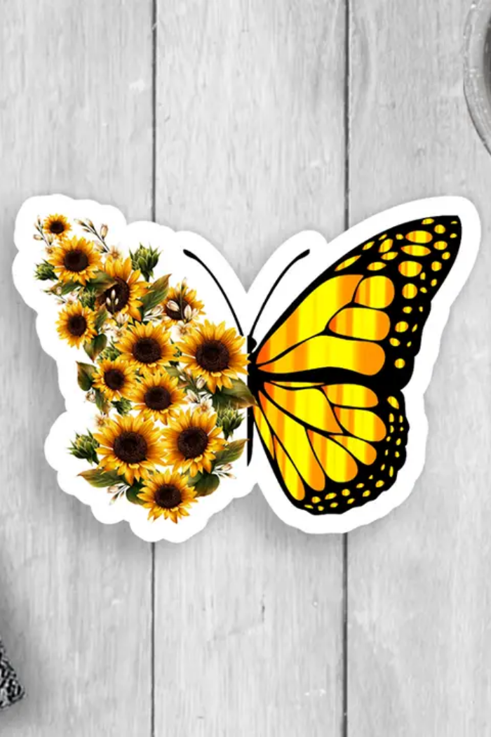 Sunflower Butterfly Vinyl Sticker