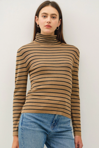 Classic Cut Striped Turtle Neck Sweater