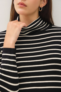 Classic Cut Striped Turtle Neck Sweater