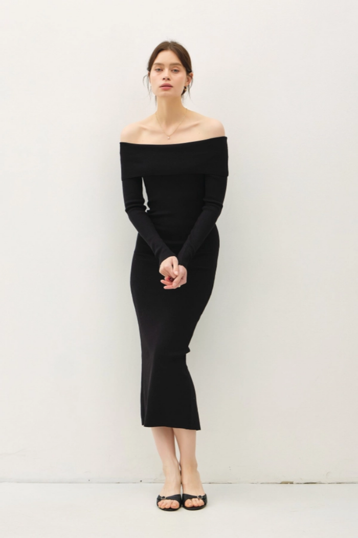 Long Sleeve Off the Shoulder Midi Dress