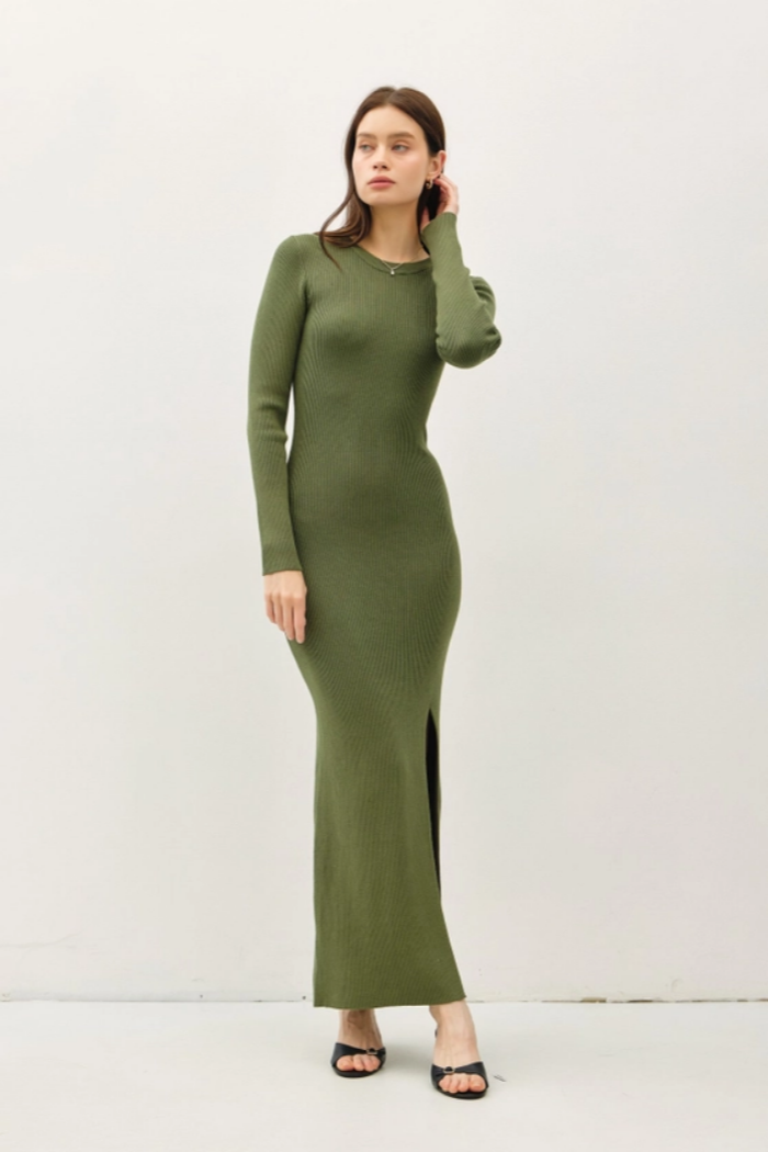 Long Sleeve Round Neck Maxi Sweater Dress