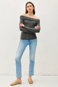 Soft Solid Off Shoulder Long Sleeve Top