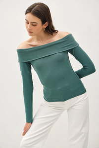 Soft Solid Off Shoulder Long Sleeve Top