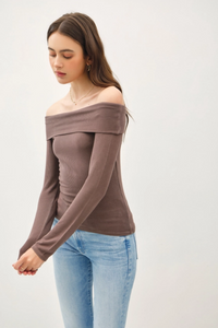 Soft Solid Off Shoulder Long Sleeve Top