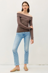 Soft Solid Off Shoulder Long Sleeve Top