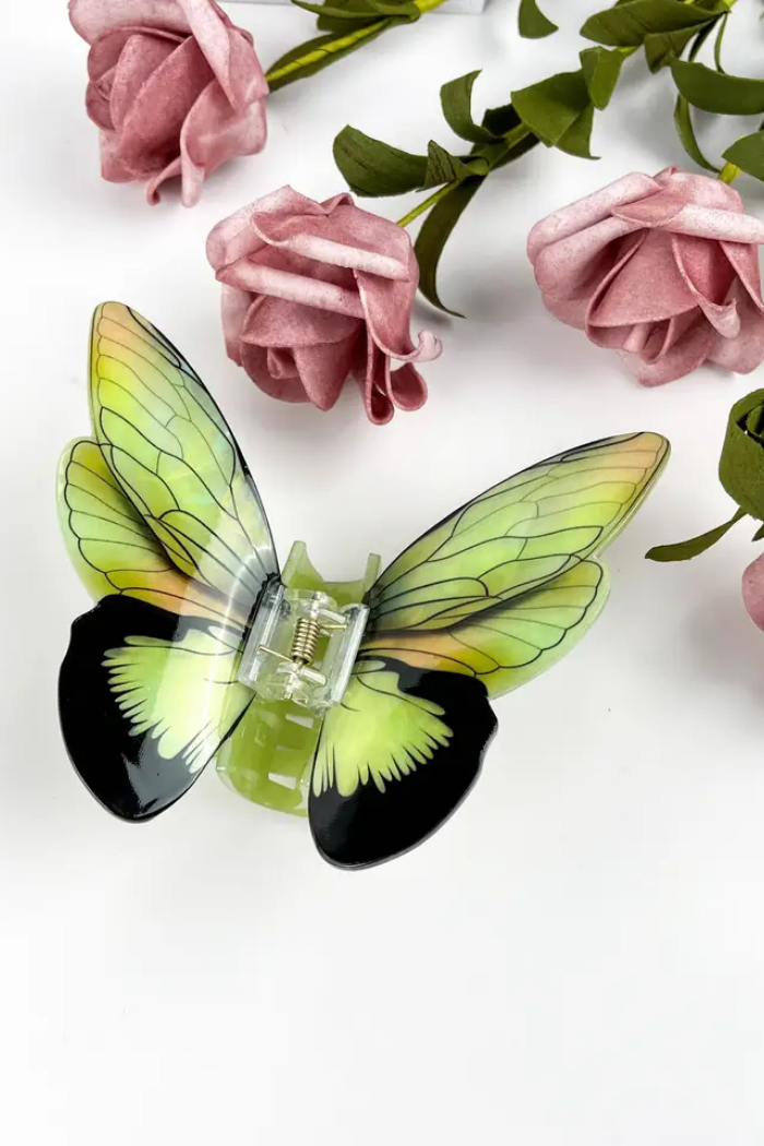 Light Green Printed Butterfly Hair Clip