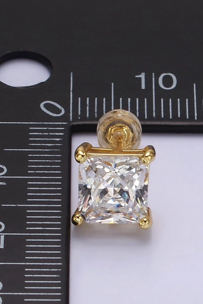 Clear Cz Square Bezel Stud Earrings