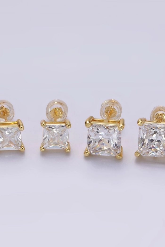 Clear Cz Square Bezel Stud Earrings