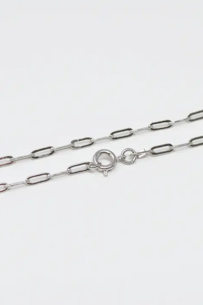 Silver Paper Clip Chain Thin Oval Link Necklace