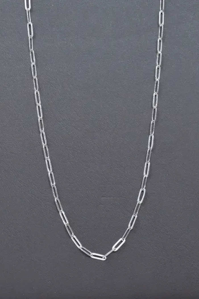 Silver Paper Clip Chain Thin Oval Link Necklace