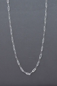 Silver Paper Clip Chain Thin Oval Link Necklace