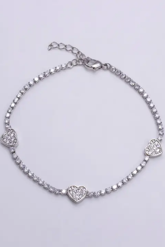 Clear Cz Heart Tennis Chain Bracelet