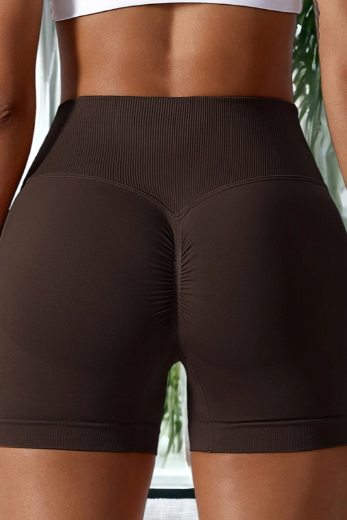 Elastic High Waisted Seamless Sports Shorts