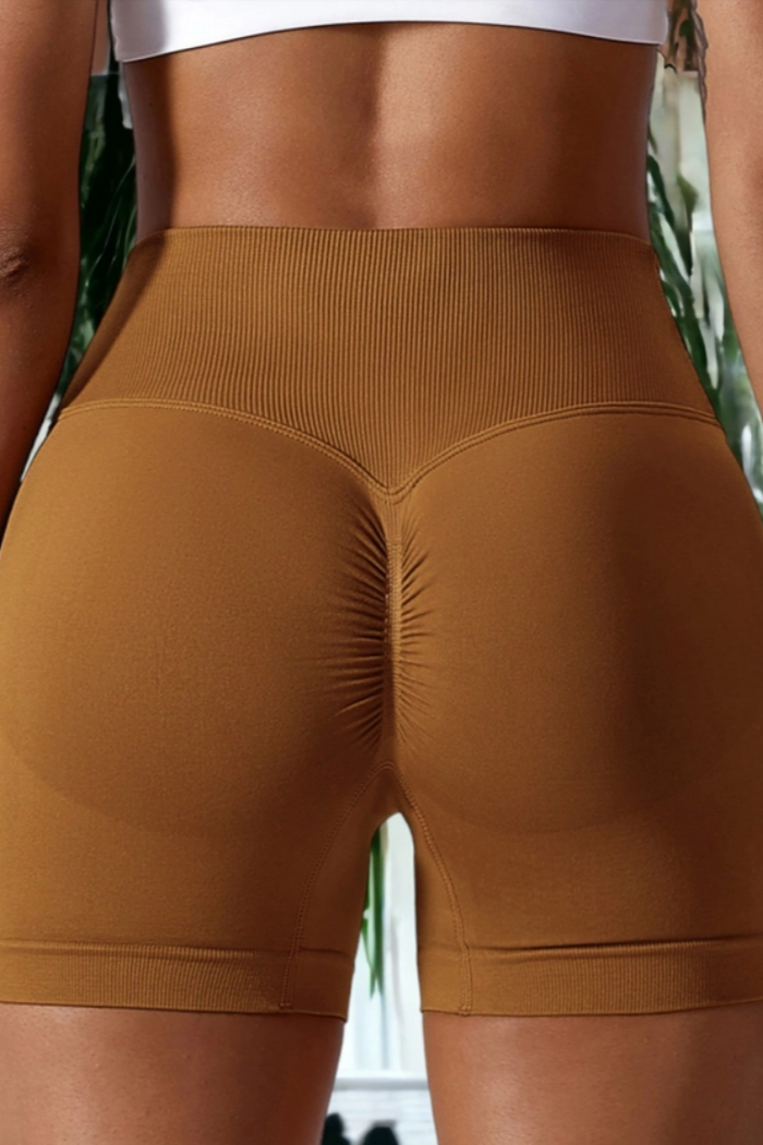 Elastic High Waisted Seamless Sports Shorts